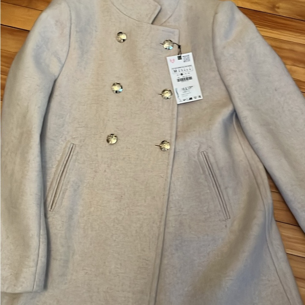 Zara military Elegant Cream Double-Breasted Coat (wool)